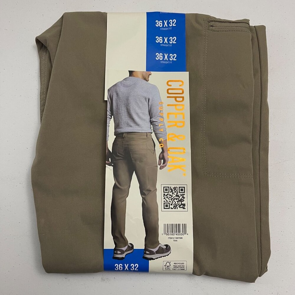 Copper & Oak Supply Co. NWT Men's Straight Fit Stretch Tech Pant, 36x32 Tan - Picture 5 of 6